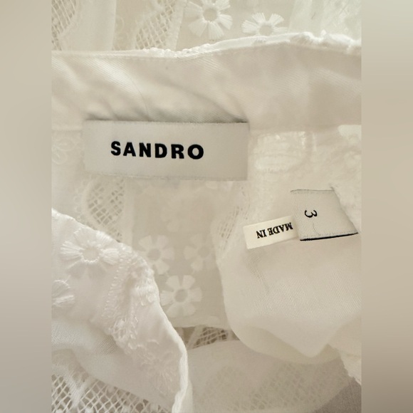 Sandro Shena Floral-Embroidered Crop Blouse in White Size 8 - Picture 6 of 10